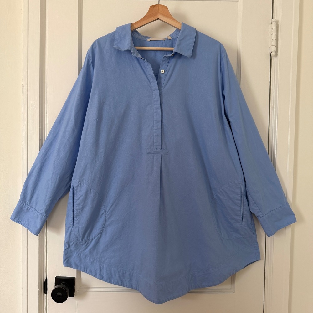 Soft Surroundings Blue Cotton Paisley Jacquard Tunic Top Pockets Sz 2X: Office
